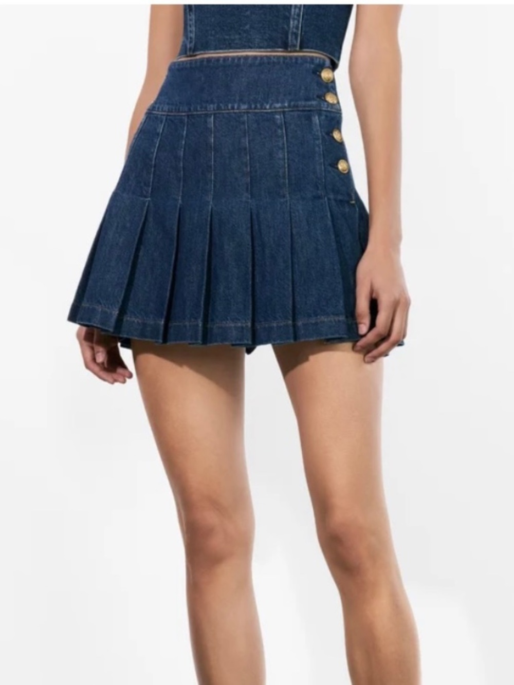 Alice And Olivia Denim Pleated Mini Skirt Size 27 - Picture 2 of 8
